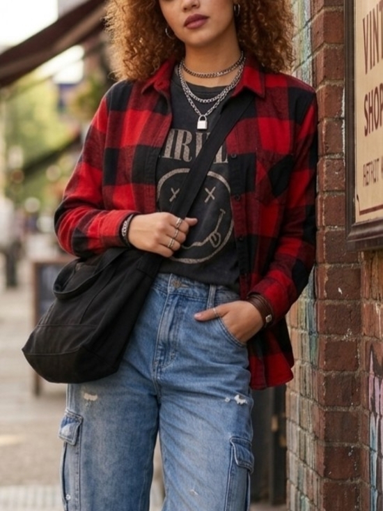 Garage Tops - 3/$15 Garage Womens Red & Black Plaid Button-Up Shirt